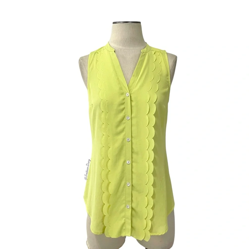 Anthropologie Meadow Rue Bright Yellow Scallop Top